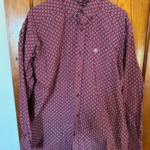 Ariat Red Button Down Shirt with Geometric Print